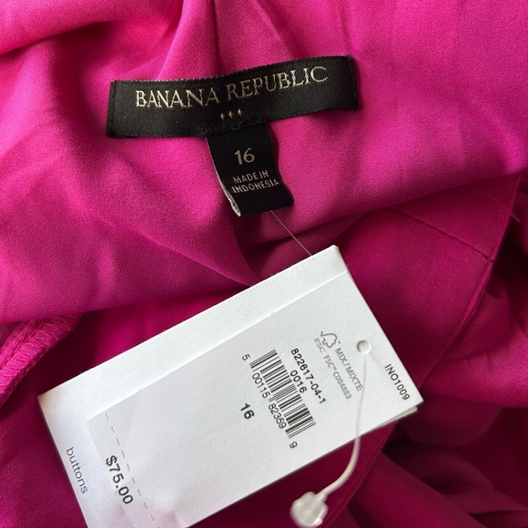 NWT Banana Republic Fuschia Wrap Top V Neck Balloon Sleeves Size 16 - Picture 6 of 9